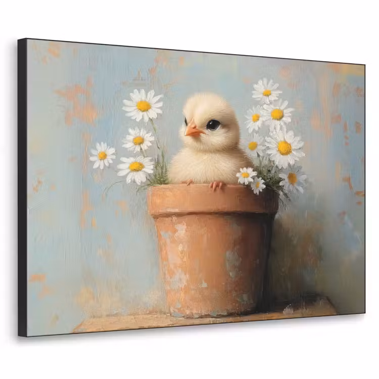 Bloempot - Kuiken - Bloemetjes Textielframe zwart klein -3d