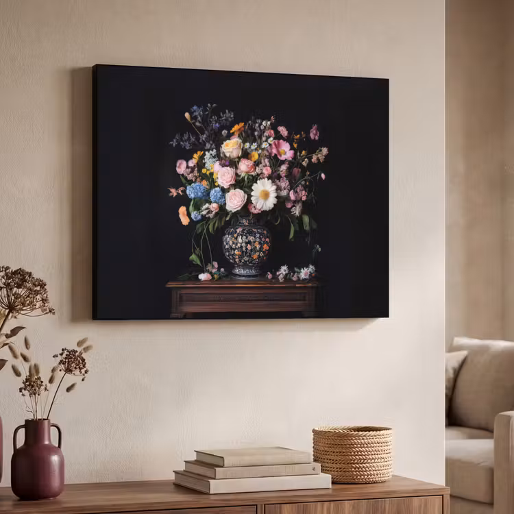 Bloemenvaas - Hout - Bloemen - Boeket Textielframe - compleet frame klein -sfeer3