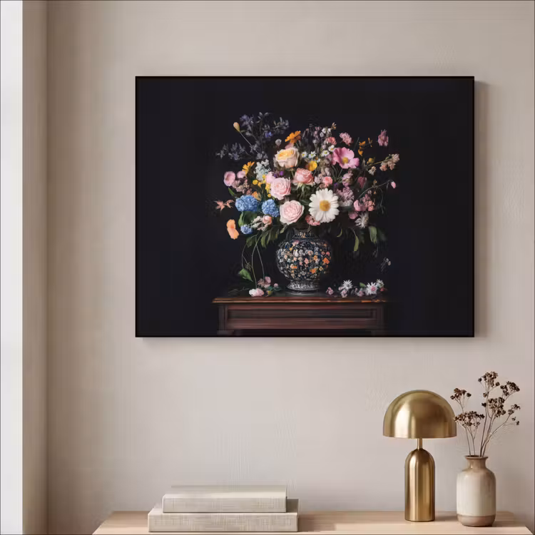 Bloemenvaas - Hout - Bloemen - Boeket Textielframe zwart klein -sfeer2