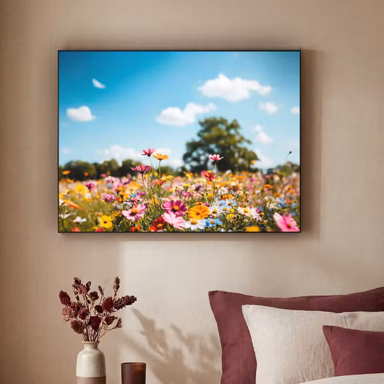 Bloemenweide - Blauw - Lucht - Kleuren Textielframe - compleet frame klein -sfeer1