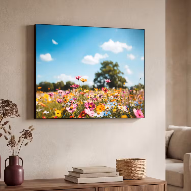 Bloemenweide - Blauw - Lucht - Kleuren Textielframe - compleet frame klein -sfeer3
