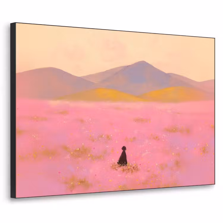 Bloemenweide - Heuvels - Silhouet - Roze Textielframe zwart klein -3d
