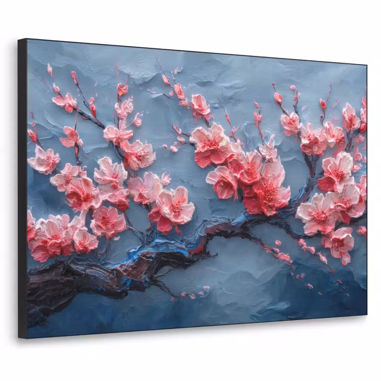 Bloesem - Bloem - Roze - Tak Textielframe zwart klein -3d