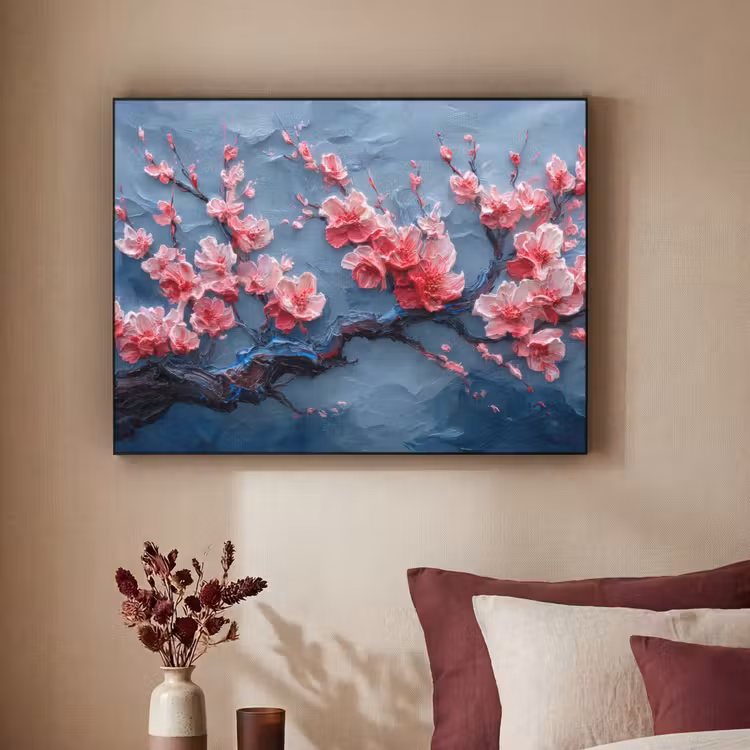 Bloesem - Bloem - Roze - Tak Textielframe - compleet frame klein -sfeer1
