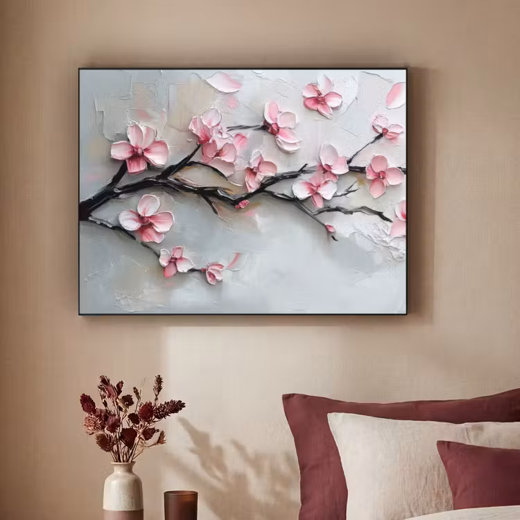 Bloesem - Kunstzinnig - Roze - Sakura Textielframe - compleet frame klein -sfeer1