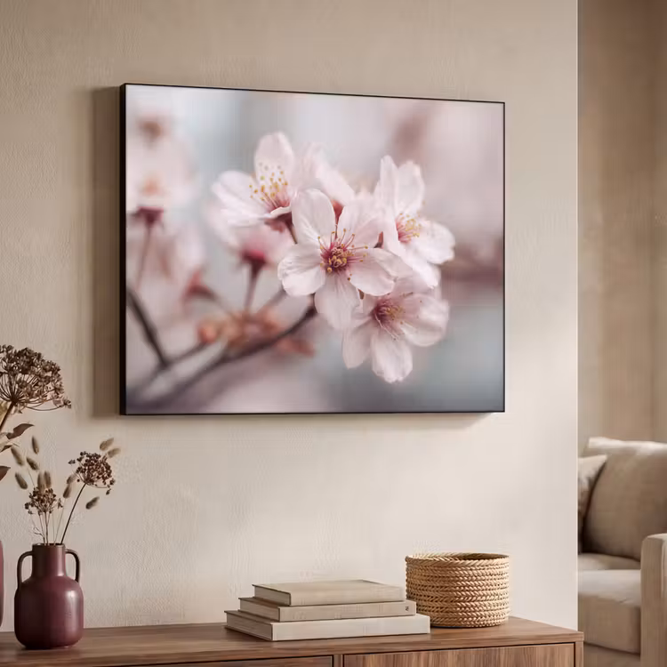 Bloesems - Meeldraden - Geel - Wazig Textielframe - compleet frame klein -sfeer3