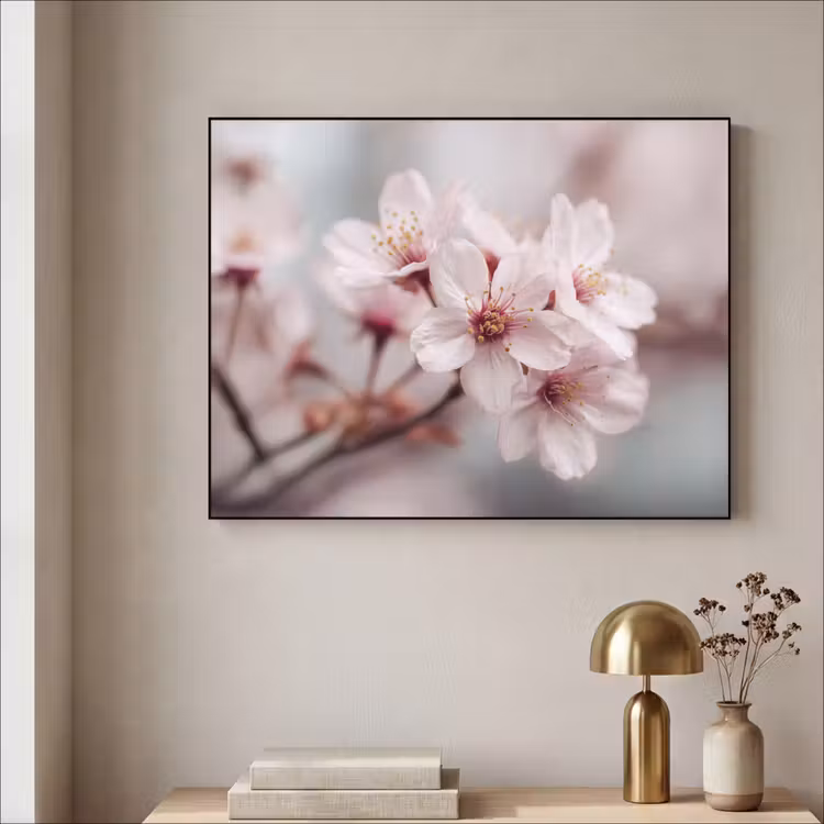 Bloesems - Meeldraden - Geel - Wazig Textielframe - compleet frame klein -sfeer2