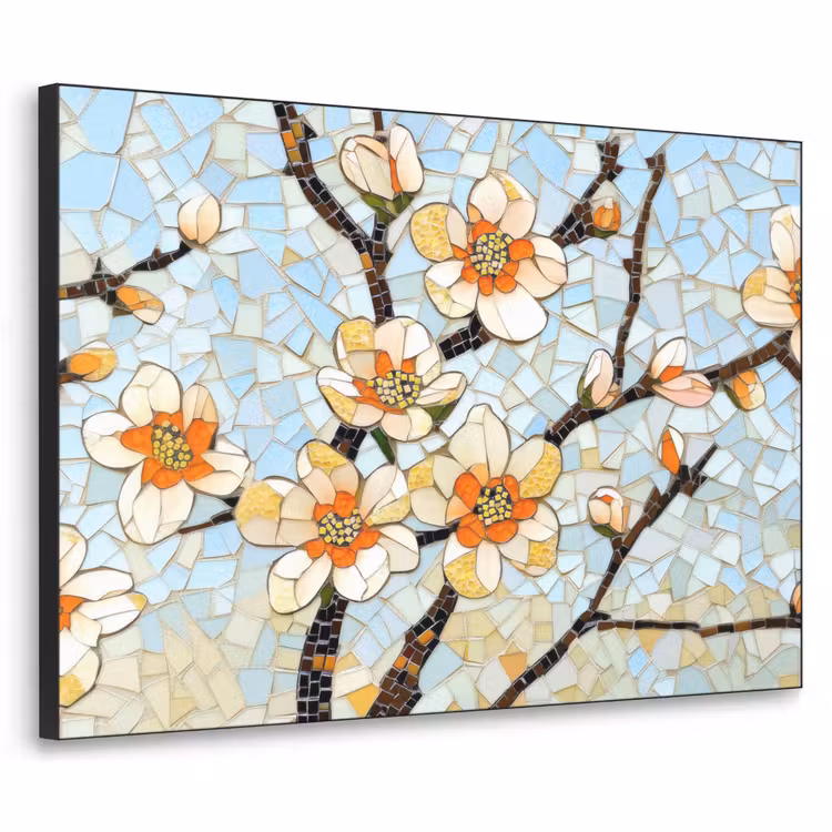 Bloesems - Wit - Mozaïek - Tak Textielframe - compleet frame klein -3d