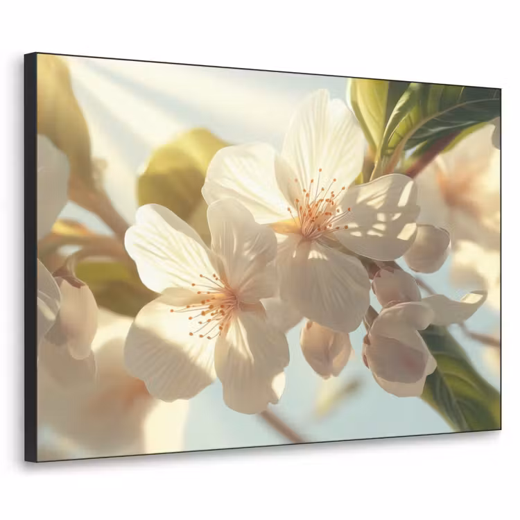 Bloesems - Wit - Zonnestralen - Bloemblaadjes Textielframe - compleet frame klein -3d