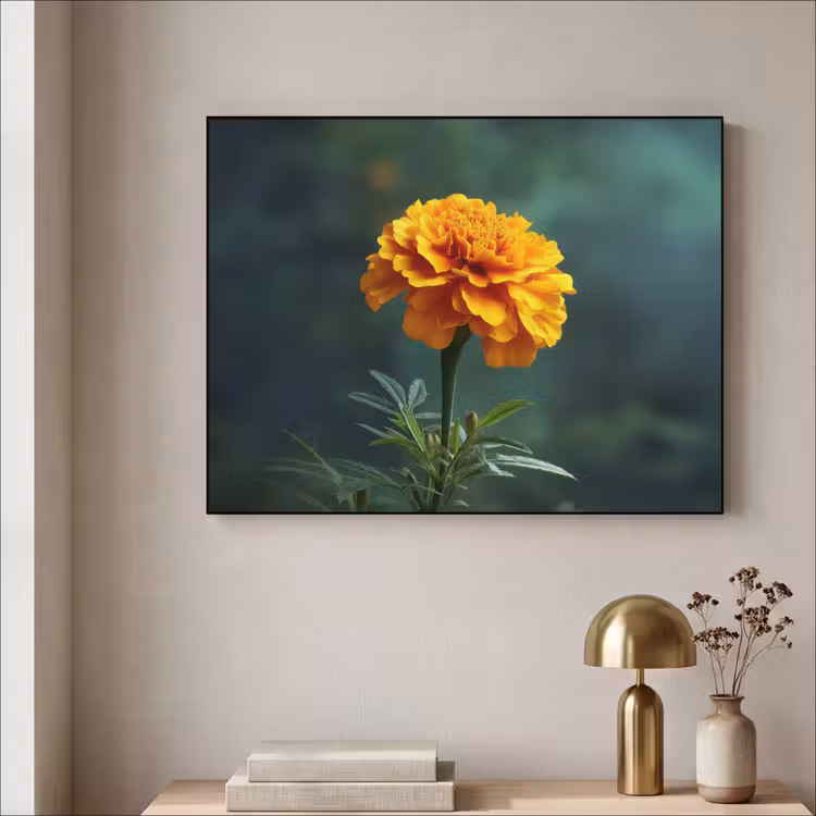 Bloemblaadjes - Afrikaan - Oranje - Wazig Textielframe - compleet frame klein -sfeer2