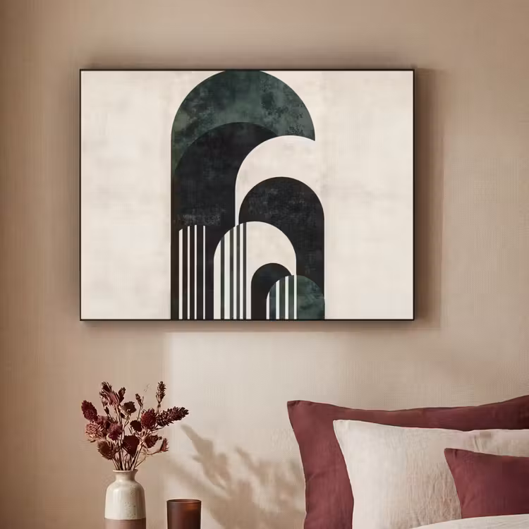 Bogen - Donkergroen - Lijnen Textielframe zwart klein -sfeer1
