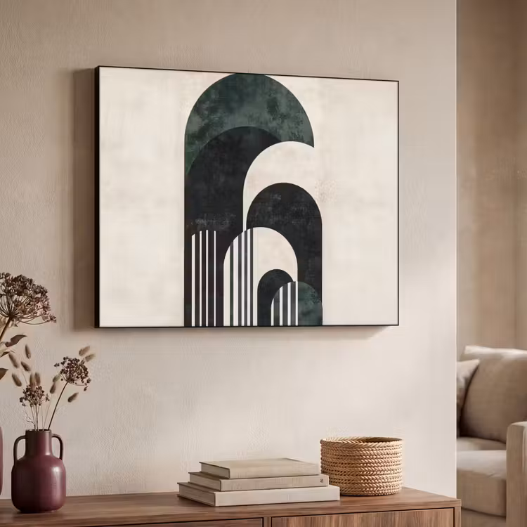 Bogen - Donkergroen - Lijnen Textielframe zwart klein -sfeer3
