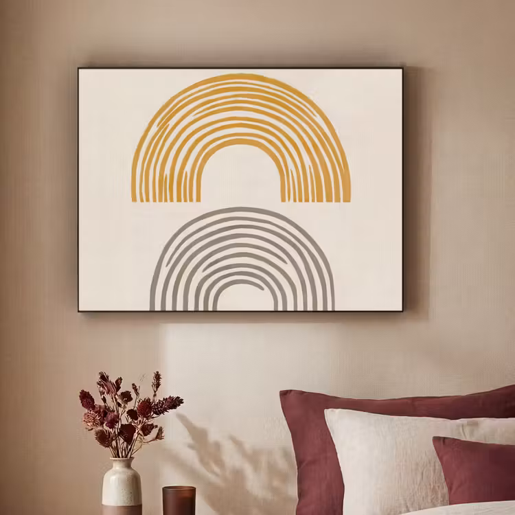 Bogen - Lijnen - Oranje - Minimalistisch Textielframe zwart klein -sfeer1