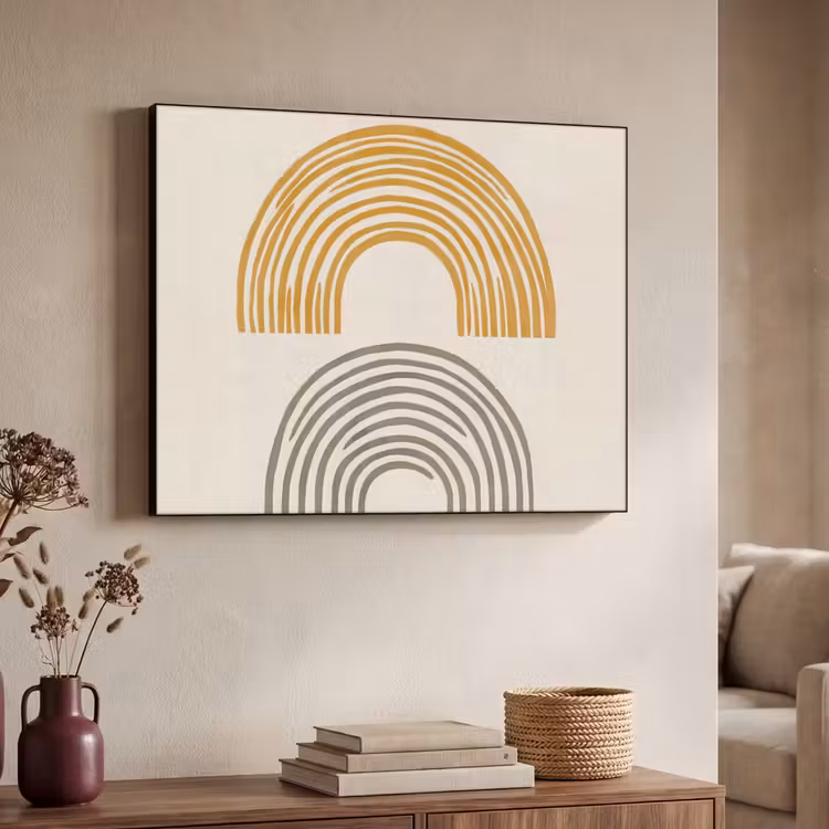 Bogen - Lijnen - Oranje - Minimalistisch Textielframe zwart klein -sfeer3