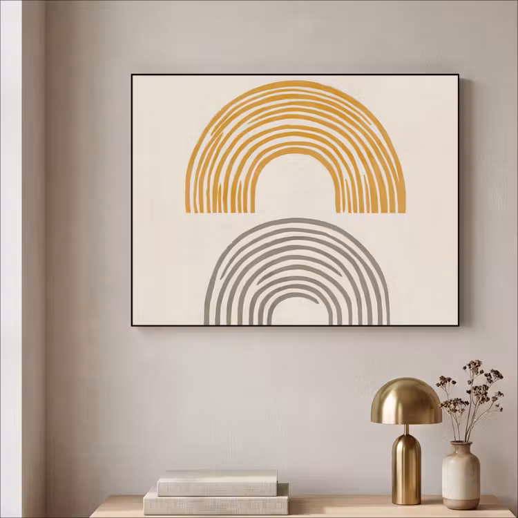Bogen - Lijnen - Oranje - Minimalistisch Textielframe - compleet frame klein -sfeer2