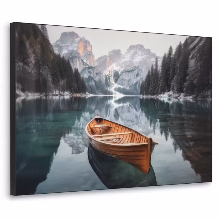 Boot - Bergen - Natuur - Water Textielframe zwart klein -3d