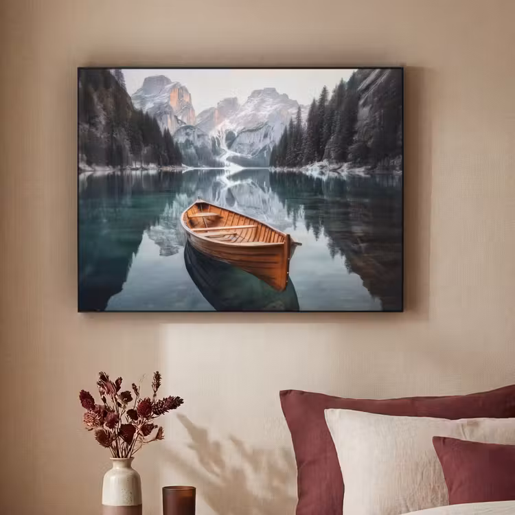 Boot - Bergen - Natuur - Water Textielframe zwart klein -sfeer1