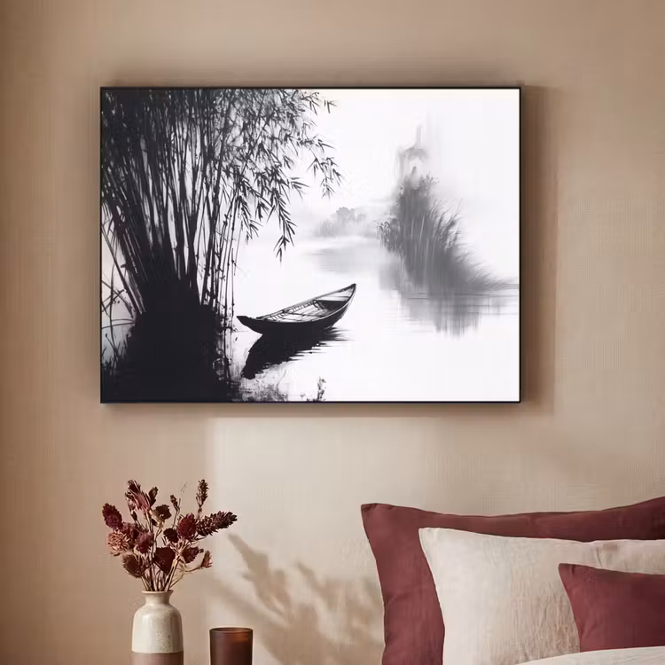 Boot - Rivier - Bamboe - Wit Textielframe - compleet frame klein -sfeer1