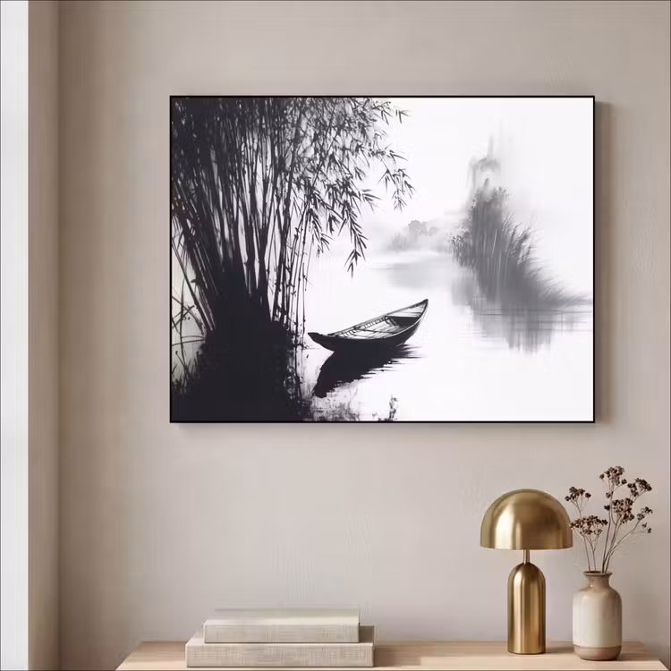 Boot - Rivier - Bamboe - Wit Textielframe - compleet frame klein -sfeer2