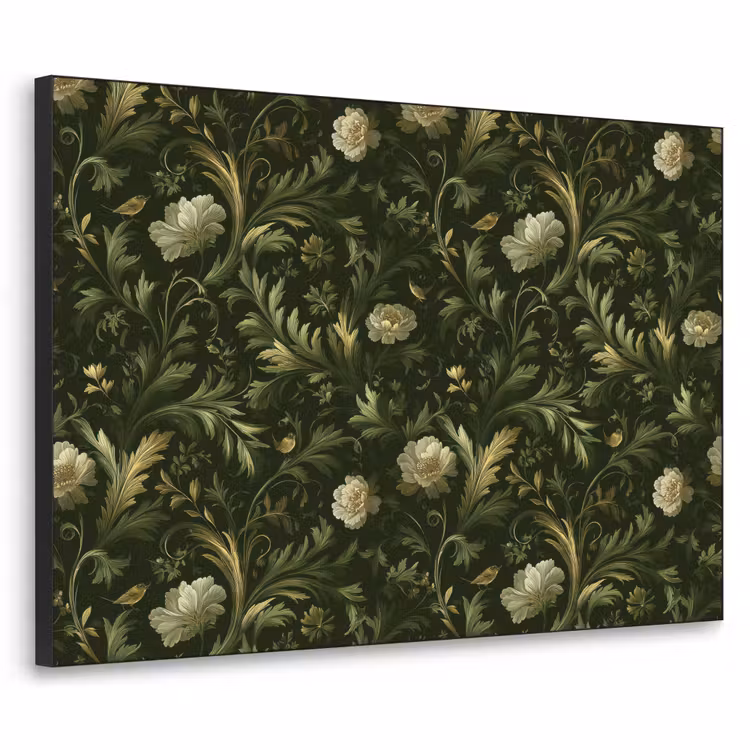 Botanisch - Naadloos - Bloemen Textielframe zwart klein 947 -3d