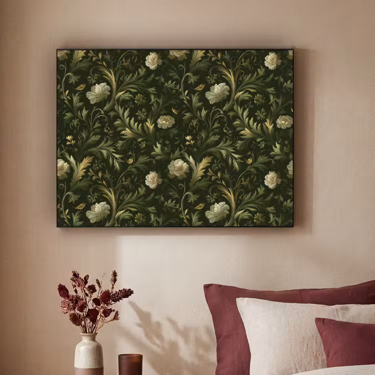 Botanisch - Naadloos - Bloemen Textielframe zwart klein 947 -sfeer1