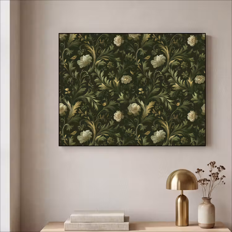 Botanisch - Naadloos - Bloemen Textielframe zwart klein 947 -sfeer2