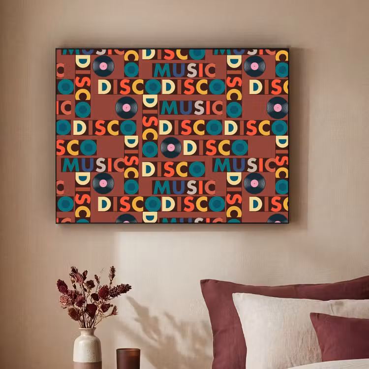 Bruin - Retro - Disco - Patroon Textielframe zwart klein 947 -sfeer1