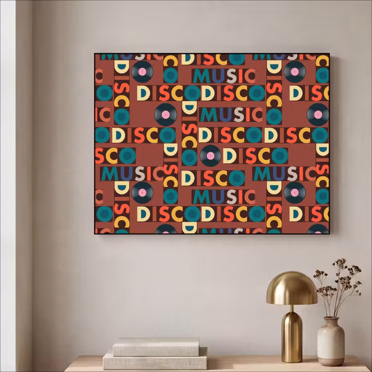 Bruin - Retro - Disco - Patroon Textielframe zwart klein 947 -sfeer2