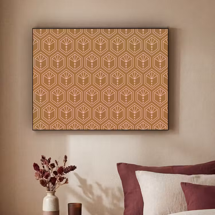 Bruin - Roze - Geometrisch - Patroon Textielframe zwart klein 947 -sfeer1