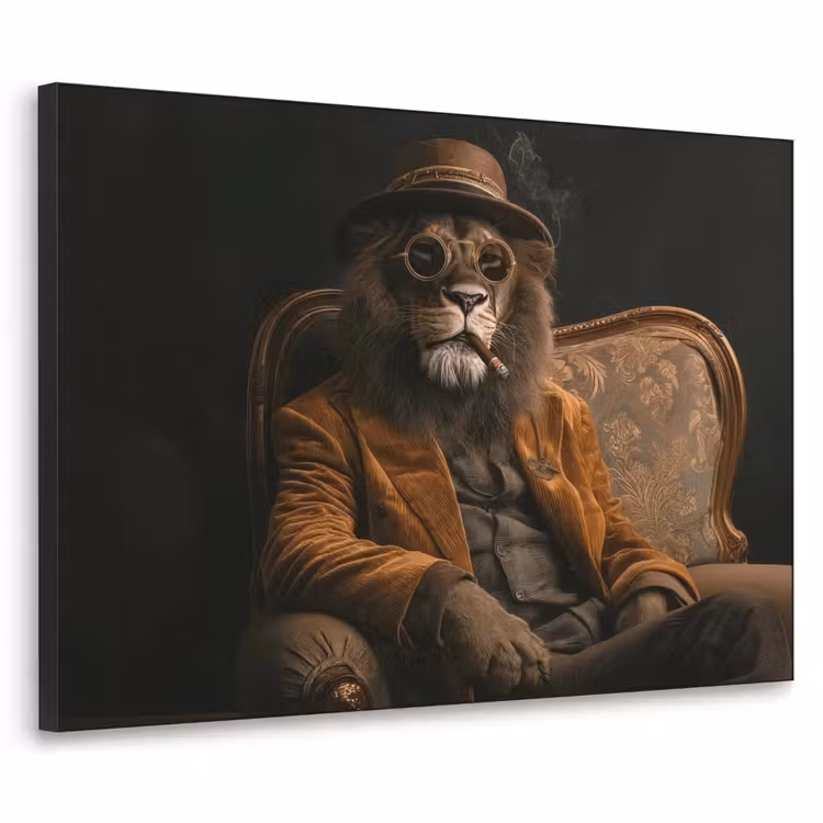 Bril - Leeuw - Bank - Hoed Textielframe zwart klein -3d