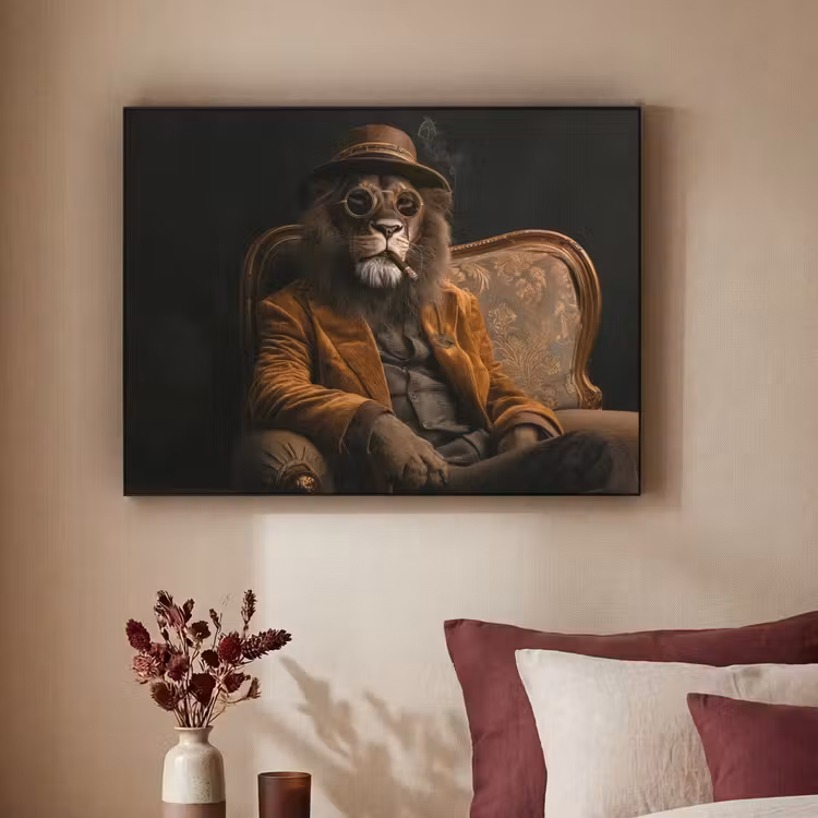 Bril - Leeuw - Bank - Hoed Textielframe - compleet frame klein -sfeer1