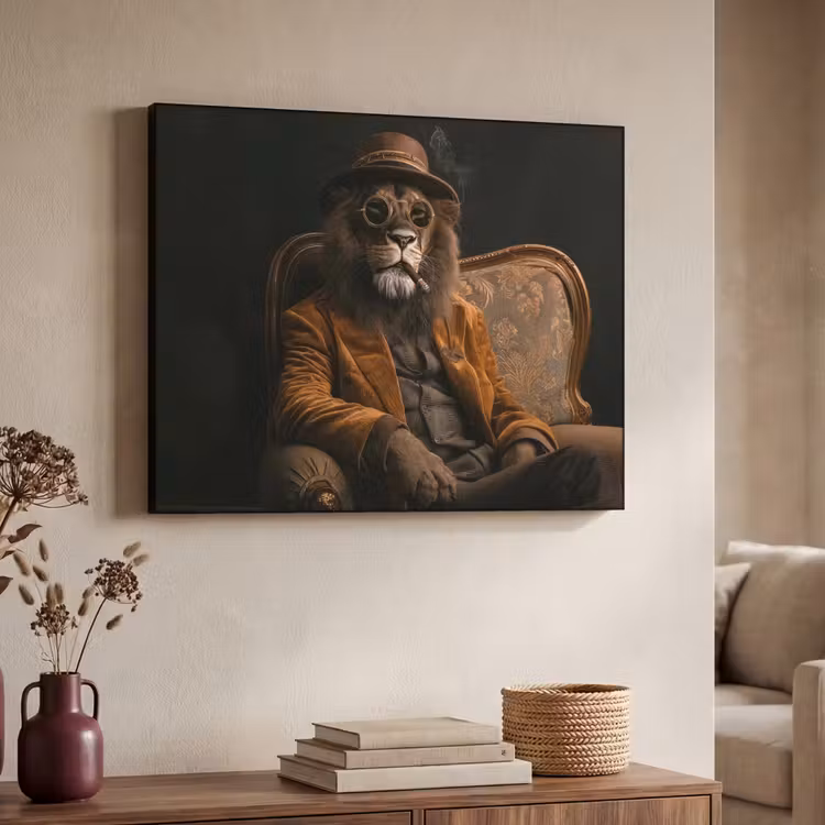 Bril - Leeuw - Bank - Hoed Textielframe zwart klein -sfeer3