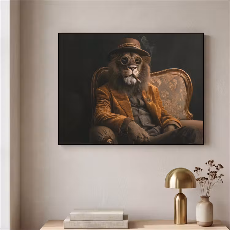 Bril - Leeuw - Bank - Hoed Textielframe zwart klein -sfeer2