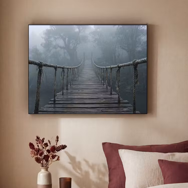 Brug - Jungle - Mist - Natuur Textielframe zwart klein -sfeer1