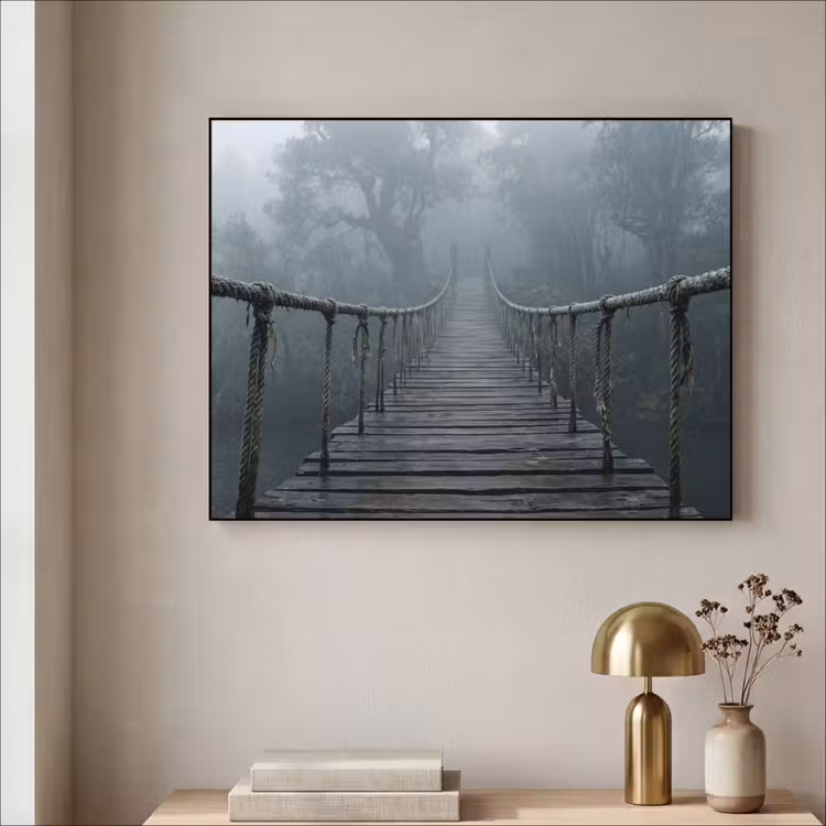 Brug - Jungle - Mist - Natuur Textielframe zwart klein -sfeer2