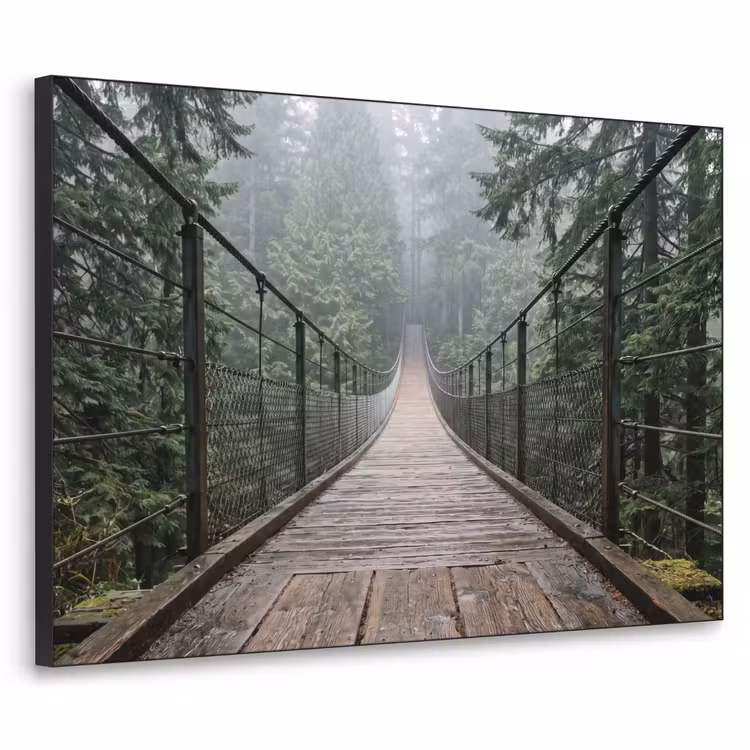 Brug - Bos - Mist - Natuur Textielframe zwart klein -3d