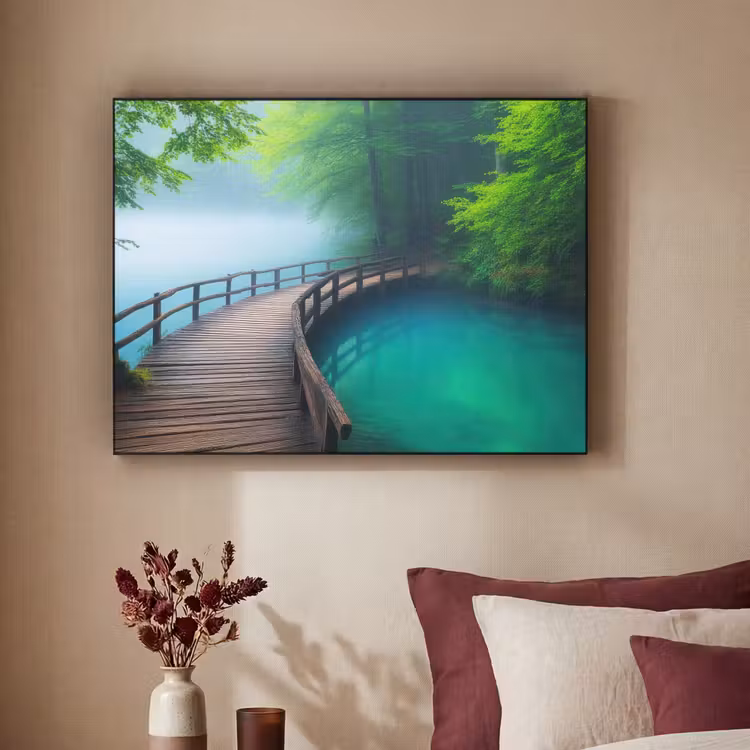 Brug - Water - Rivier - Bos Textielframe zwart klein -sfeer1