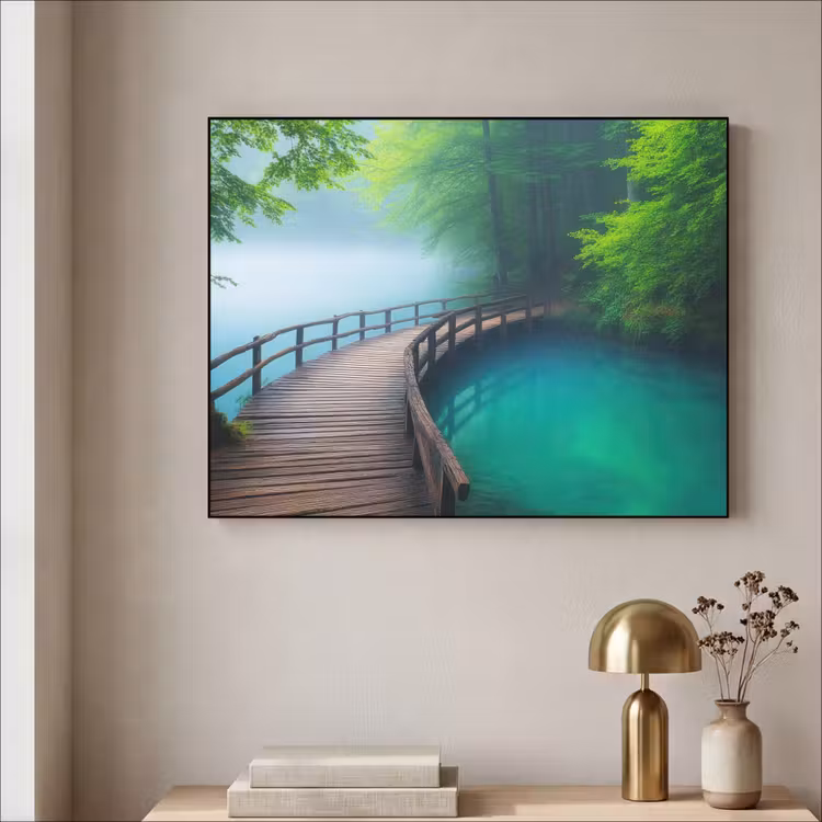 Brug - Water - Rivier - Bos Textielframe zwart klein -sfeer2
