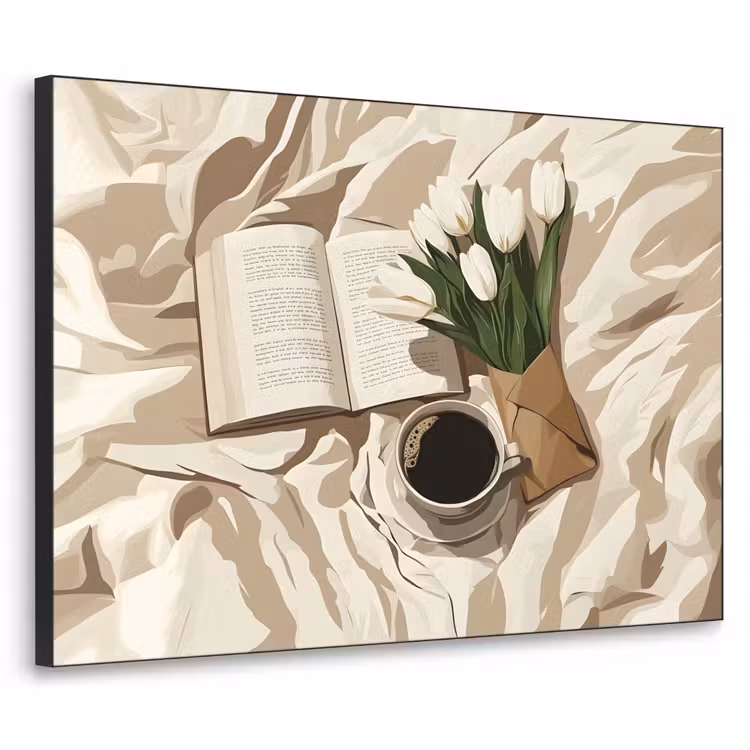 Boek - Illustratie - Tulpen - Koffie Textielframe zwart klein -3d