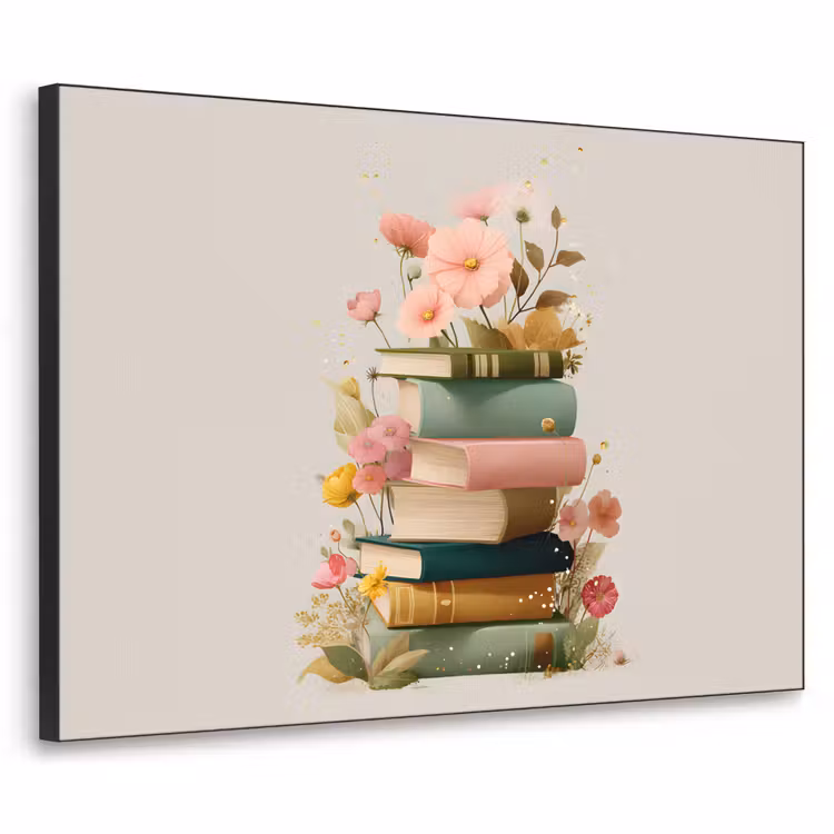 Boeken - Stapel - Bloemen - Kleurrijk Textielframe - compleet frame klein -3d