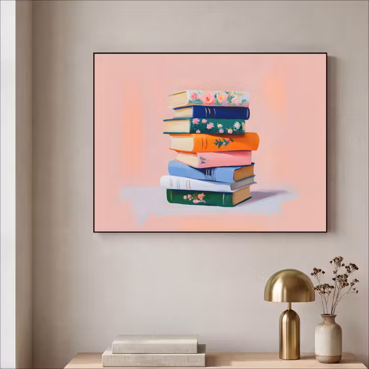 Boeken - Stapel - Kleurrijk Textielframe zwart klein -sfeer2