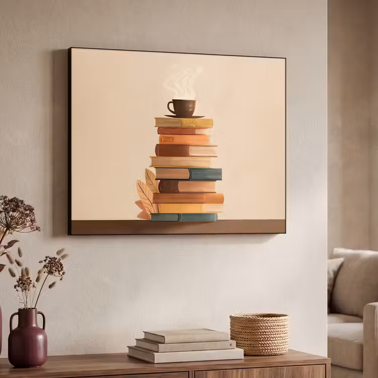 Boeken - Toren - Koffie - Beige Textielframe zwart klein -sfeer3