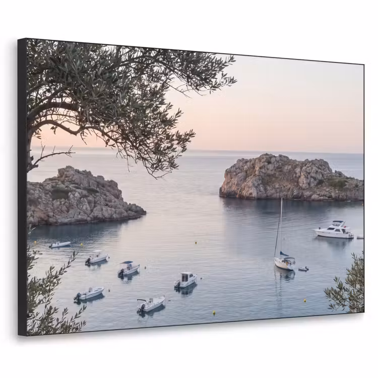 Art Frame - Bucht – Boote – Sonnenuntergang - Baai - boten - zonsondergang Textielframe zwart klein