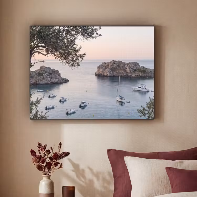 Art Frame - Bucht – Boote – Sonnenuntergang - Baai - boten - zonsondergang Textielframe zwart klein