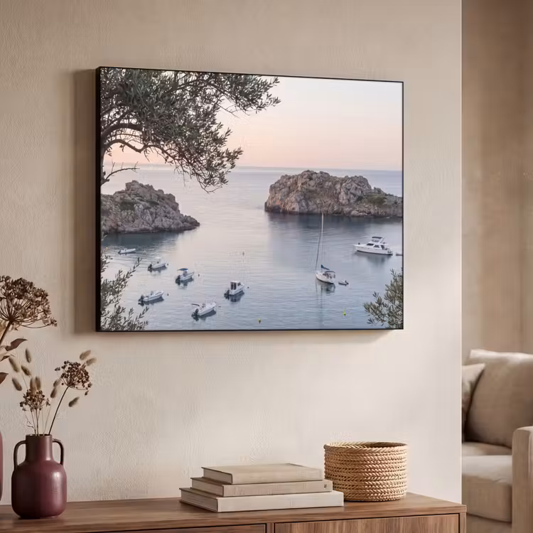 Art Frame - Bucht – Boote – Sonnenuntergang - Baai - boten - zonsondergang Textielframe zwart klein