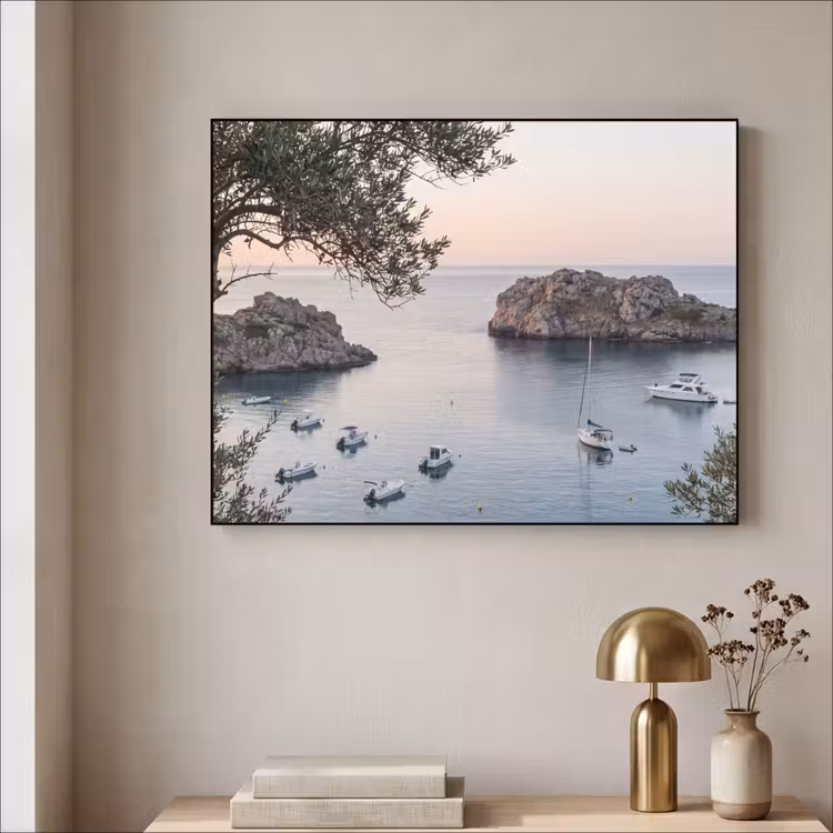 Art Frame - Bucht – Boote – Sonnenuntergang - Baai - boten - zonsondergang Textielframe zwart klein