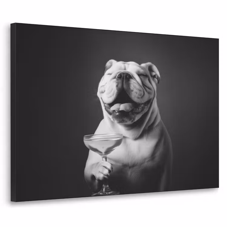 Buldog - Hond - Glas Textielframe - compleet frame klein -3d