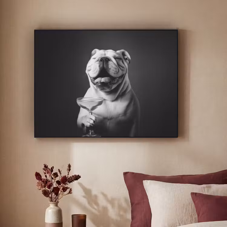 Buldog - Hond - Glas Textielframe zwart klein -sfeer1