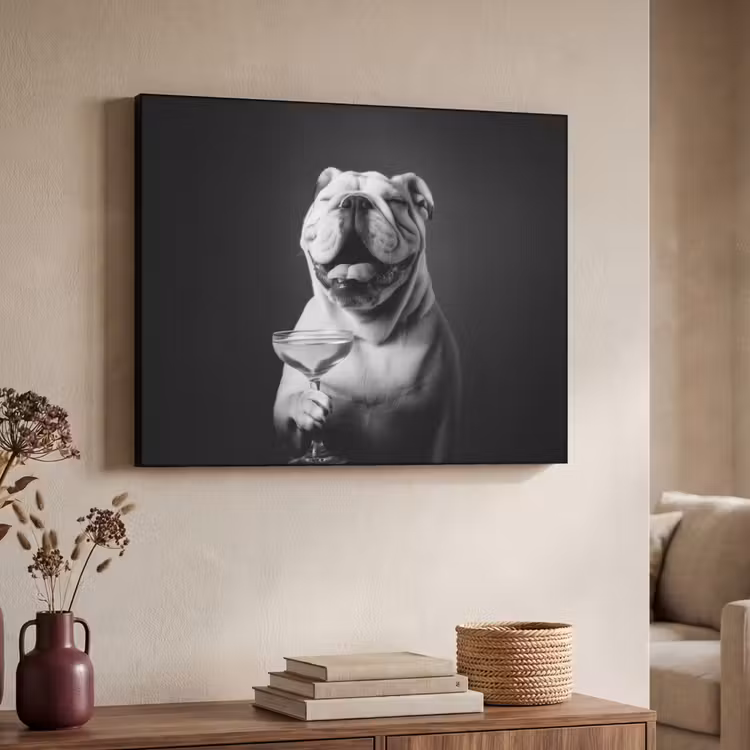 Buldog - Hond - Glas Textielframe zwart klein -sfeer3