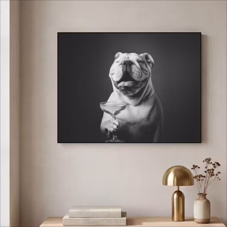Buldog - Hond - Glas Textielframe - compleet frame klein -sfeer2